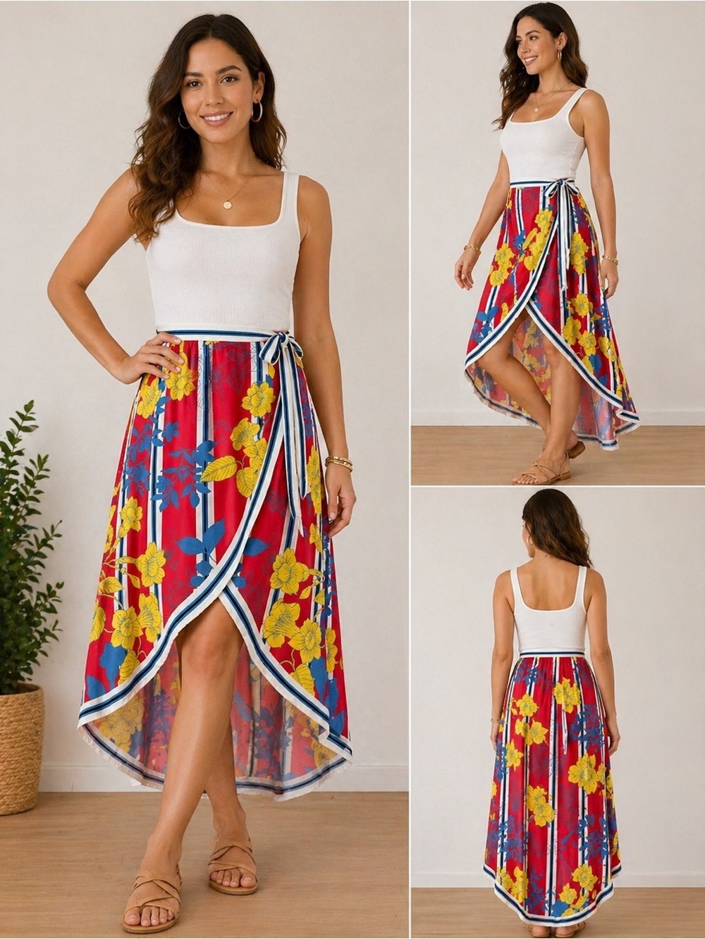 Flying Tomato Floral Wrap Skirt Asymmetrical Boho Vacation S